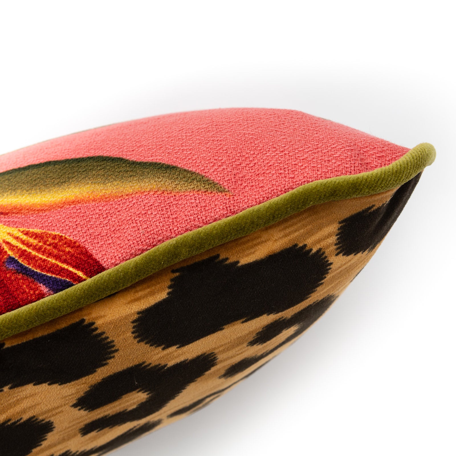 Coral Tropical & Leopard Velvet Mix Luxury Bolster Cushion