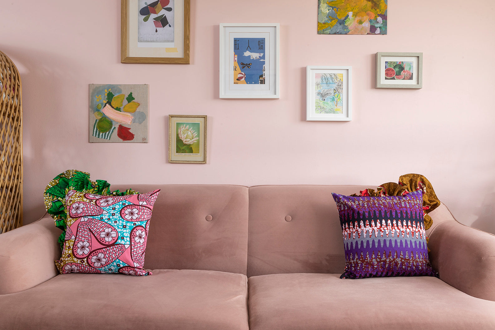 FRILLHAWK CUSHION - PURPLE ZIG ZAG / MUSTARD COWRIE SHELL